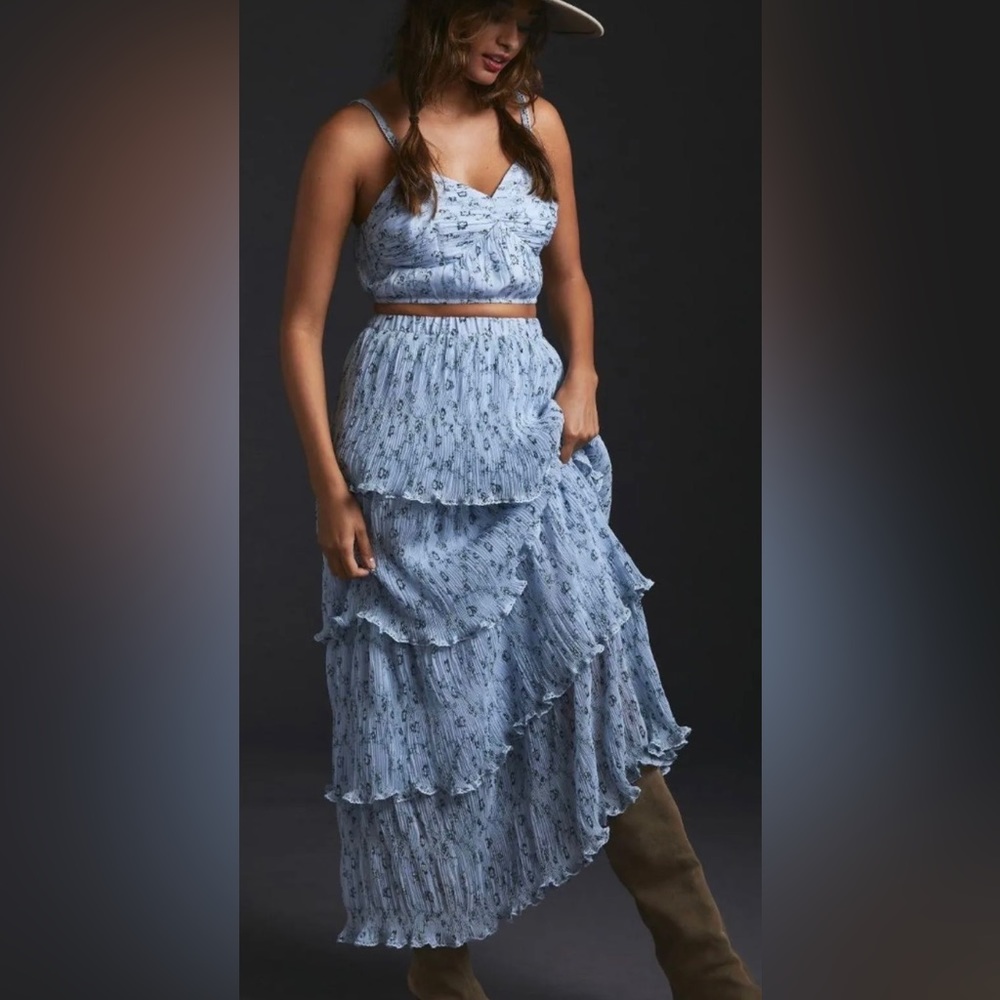 NWT Anthropologie Top & Tiered Skirt Set S